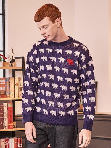 Bear Oversized Fit Jacquard Knitwear Navy - Awesomestudio - Modalova