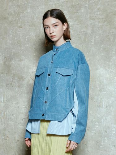 Denim Mix Match Stripe Coat Blue - LIE - Modalova