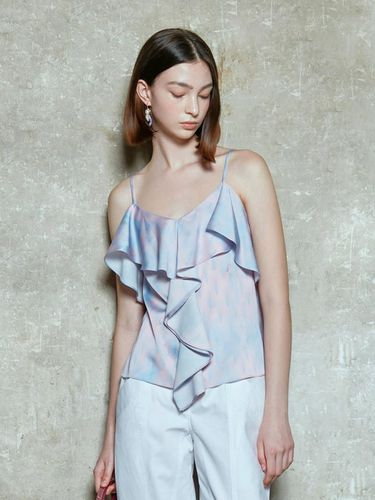 Pastel Printed Ruffle Sleeveless Top Pink - LIE - Modalova