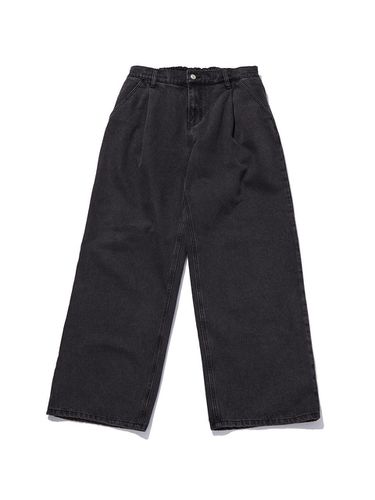 One-tuck BANDING wide denim pants black - Awesomestudio - Modalova