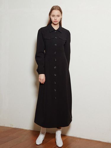 Waist X Cutting Stitch Detail Long Dress Black - LIE - Modalova