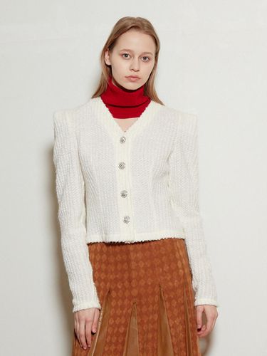 Wide shoulder metal button design cardigan white - LIE - Modalova