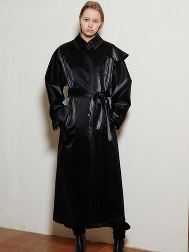 Vegan Leather Cutting Detail Oversized H Line Coat - LIE - Modalova