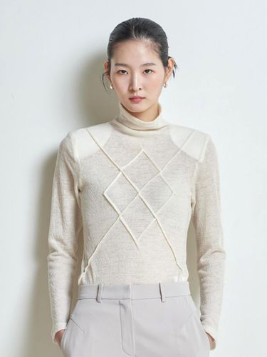 Argyle pintuck wool turtleneck beige - LIE - Modalova