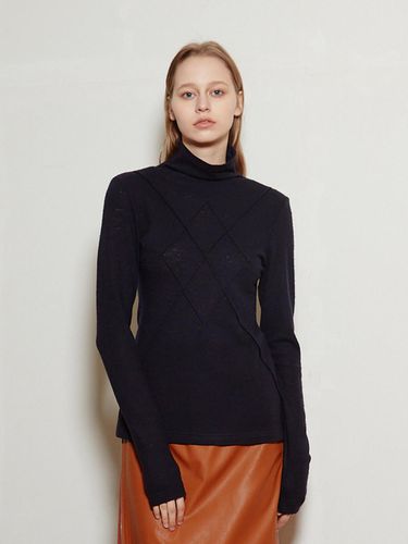 Argyle pintuck wool turtleneck navy - LIE - Modalova