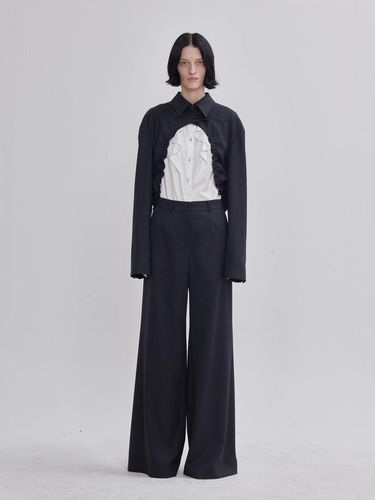 Back Pleated Detail Wide Pants Deep Gray - LIE - Modalova