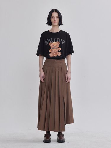 Unbalanced Pleated Design Skirt Brown - LIE - Modalova