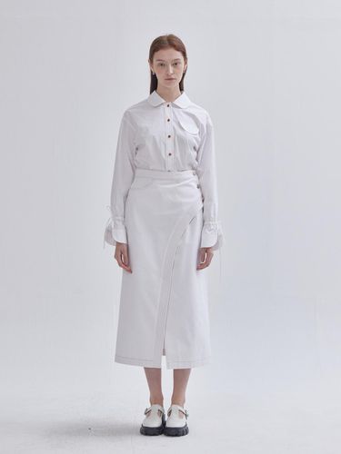 Round Coloring Stitch Denim Skirt White - LIE - Modalova