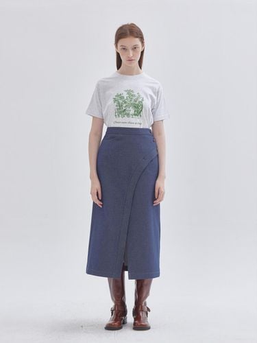 Round Coloring Stitch Denim Skirt Navy - LIE - Modalova