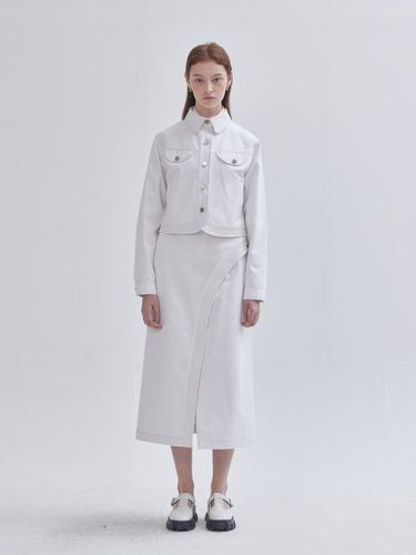 Round Color Stitch Denim Jacket White - LIE - Modalova