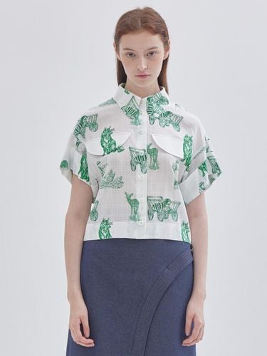 Green wolf PATTERN roll-up sleeve blouse - LIE - Modalova