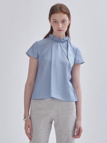 Scarf neck cap sleeve blouse blue - LIE - Modalova