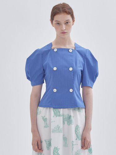 Puff sleeve double button blouse blue - LIE - Modalova