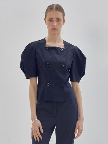 Puff sleeve double button blouse navy - LIE - Modalova