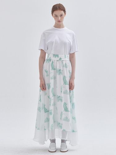 Green wolf PATTERN chiffon layered skirt - LIE - Modalova