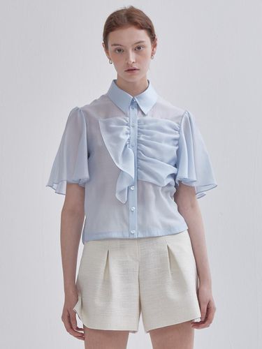 Frill detail see-through blouse sky blue - LIE - Modalova