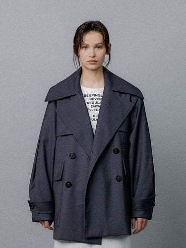 WIDE COLLAR COAT - BLUE CHARCOAL - EPINGLER - Modalova