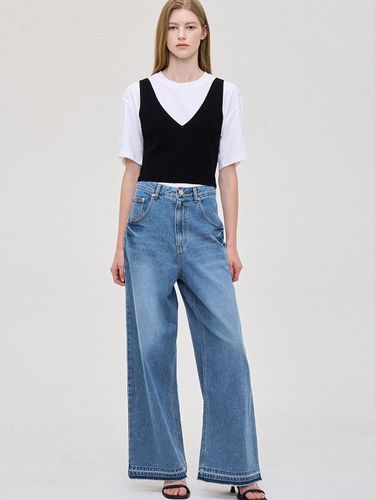 Washed Denim Wide Pants - SJYP - Modalova