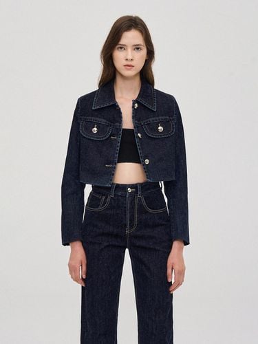 Velvet Effect Crop Denim Jacket - SJYP - Modalova