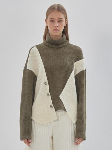 Unbalanced coloring button knitwear khaki - LIE - Modalova