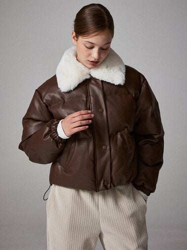 Fur collar artificial leather short padded brown - Awesomestudio - Modalova