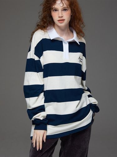 Stripe Rugby Collar T-Shirt Navy - Awesomestudio - Modalova