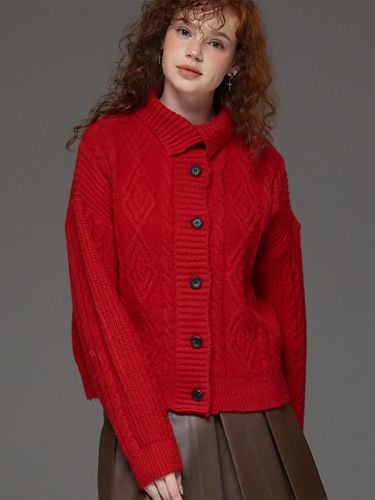 Wool Fisher High Neck Cardigan Red - Awesomestudio - Modalova