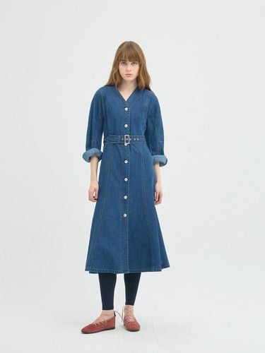 Denim front button belted dress EMO9DOP020 - E.B.M (Edition by Michaa) - Modalova