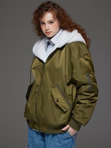 Reversible fur fur hooded aerial jacket khaki - Awesomestudio - Modalova