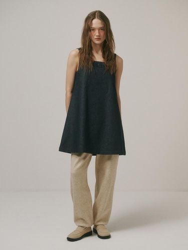 RIBBON POINT A LINE DENIM DRESS_BLUE - AMIDI - Modalova