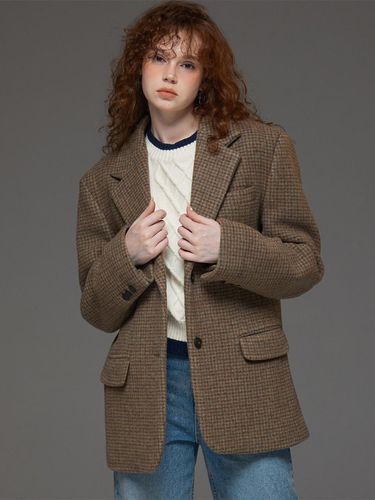 Wool checkered 2B coat jacket brown - Awesomestudio - Modalova