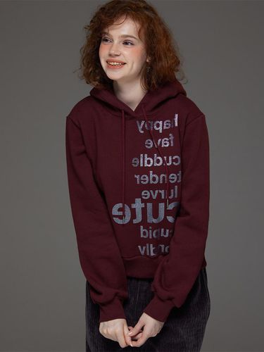 Napping] Lettering Slim Hooded Sweat Shirt Wine - Awesomestudio - Modalova