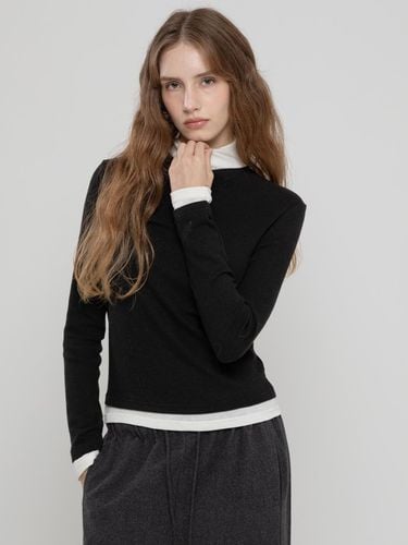 WOOL LAYERED HIGH NECK TOP BLACK - MORELIKEIT - Modalova