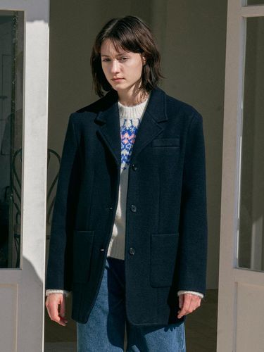 O3745 Oversized-Fit Wool Half Coat_Navy - vanone atelier - Modalova