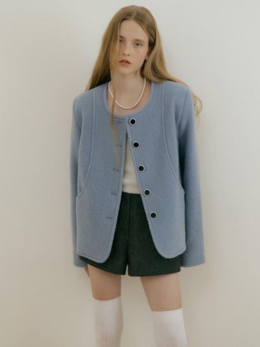 WOOL STITCH SINGLE COAT - SKYBLUE - MORE THAN LIKE - Modalova