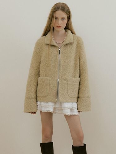 WOOL FUR JACKET - KHAKI BEIGE - MORE THAN LIKE - Modalova