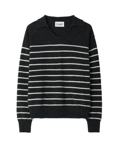 Coet] Collar Stripe Knitwear Top_Charcoal - Coett - Modalova