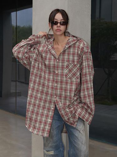 Exclusive] 24FW big hoodie check boxy shirt - LANGER - Modalova