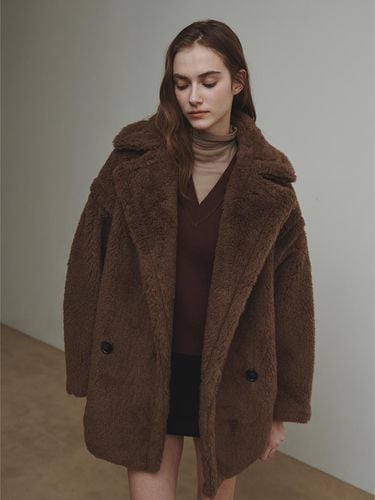 Alpaca Teddy Bear Half Coat [Dark Brown] - LeftSeoul - Modalova