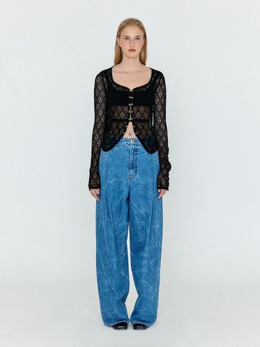 WJEAN Folded Front Wide Denim Pants - Denim Blue - EENK - Modalova