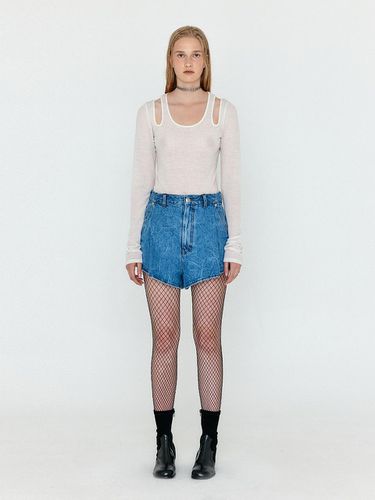 WOCO Folded Front Denim Shorts - Denim Blue - EENK - Modalova