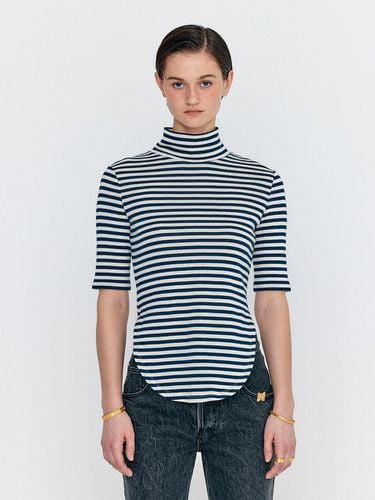 WERSEY High Neck Stripe Jersey Top - Navy / Stripe - EENK - Modalova