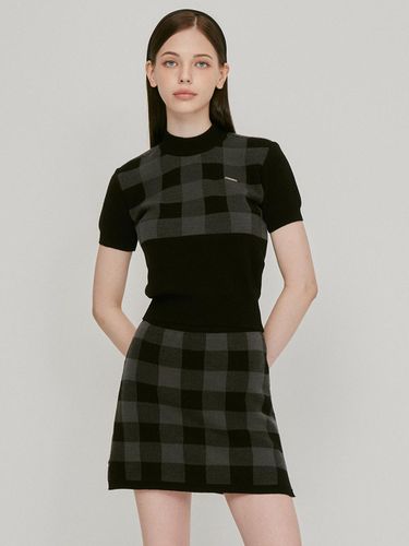 Side incision checkered knitwear skirt (black) _L3 - LIKK - Modalova