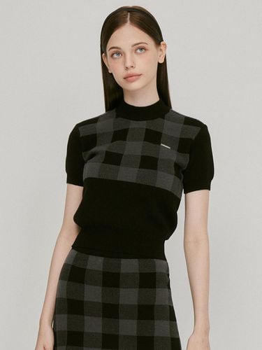 Neck collar checkered knitwear shirt (black) _L3C1 - LIKK - Modalova