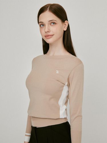 Viscose two-tone knitwear T-shirt (Beige)_L3A1 - N - LIKK - Modalova