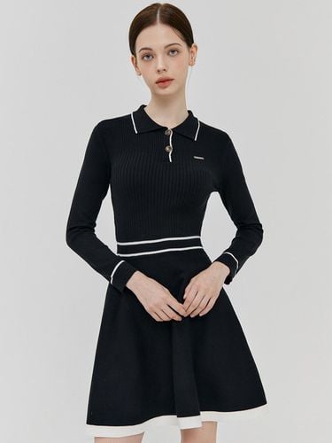 Belt V-neck Knitwear Long-sleeve dress (Black)_L3C - LIKK - Modalova