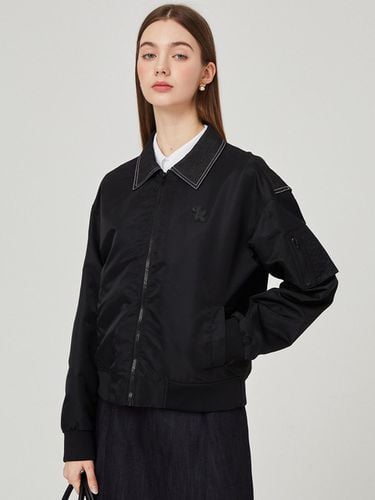 Denim block stitch collar jumper outer (black)_L4A - LIKK - Modalova