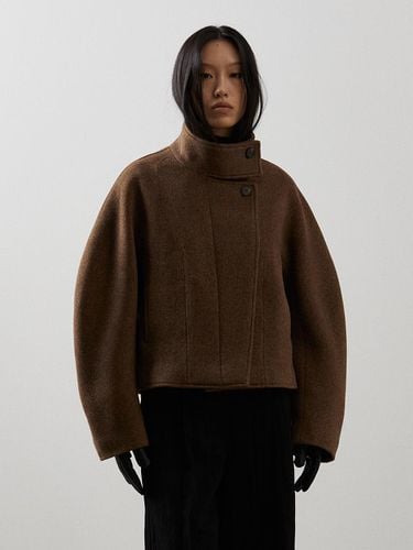 High-Neck Merino Wool Short Coat_BROWN - emkm - Modalova