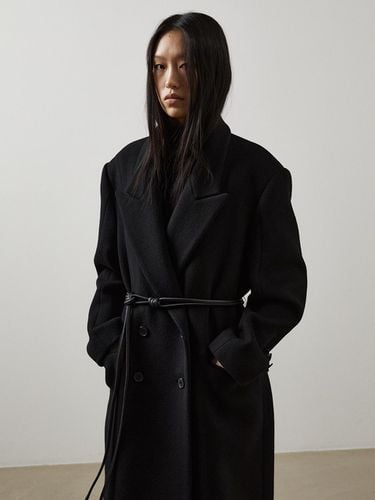 Belted Merino wool maxi coat_BLACK - emkm - Modalova