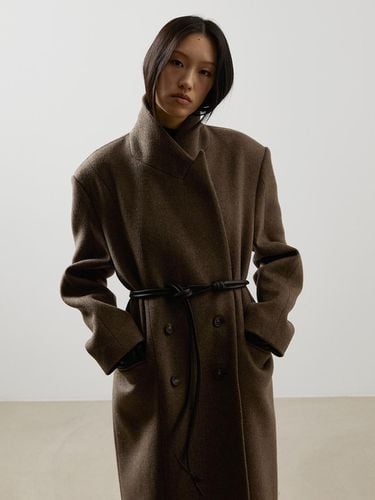 Belted Merino wool maxi coat_BROWN - emkm - Modalova